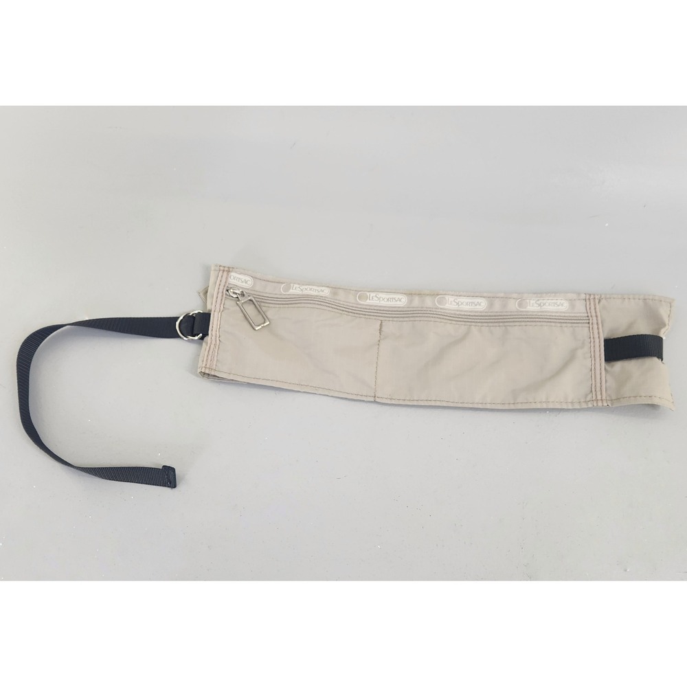 LeSportsac Money Belt Travel Pouch OS Tan Beige Ripstop Nylon Slim Waist Bag